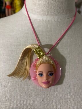 Barbie Doll Face Pendant Necklace with Blonde Ponytail